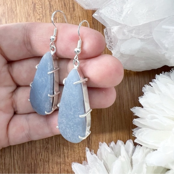 Angelite Pendant and Earrings Set Solid Sterling Silver 925 Handmade New - Picture 8 of 11